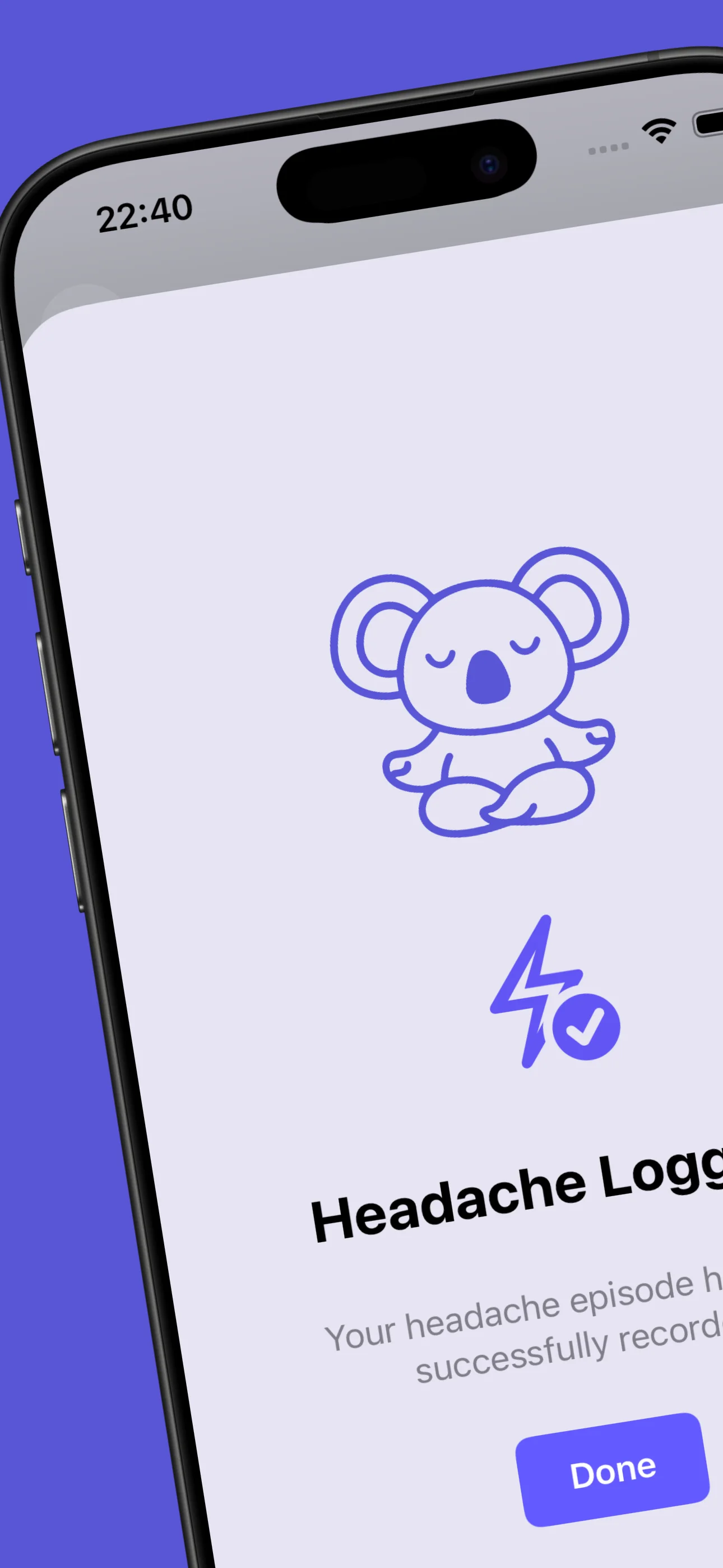 Screen for logging a headache episode in HeadYogi