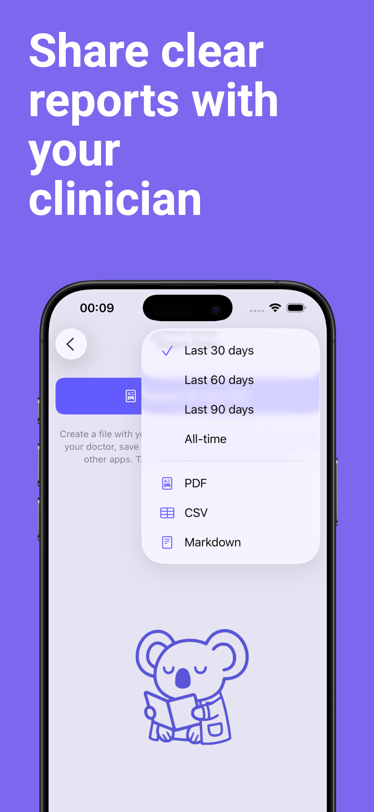 Export options for headache reports in HeadYogi