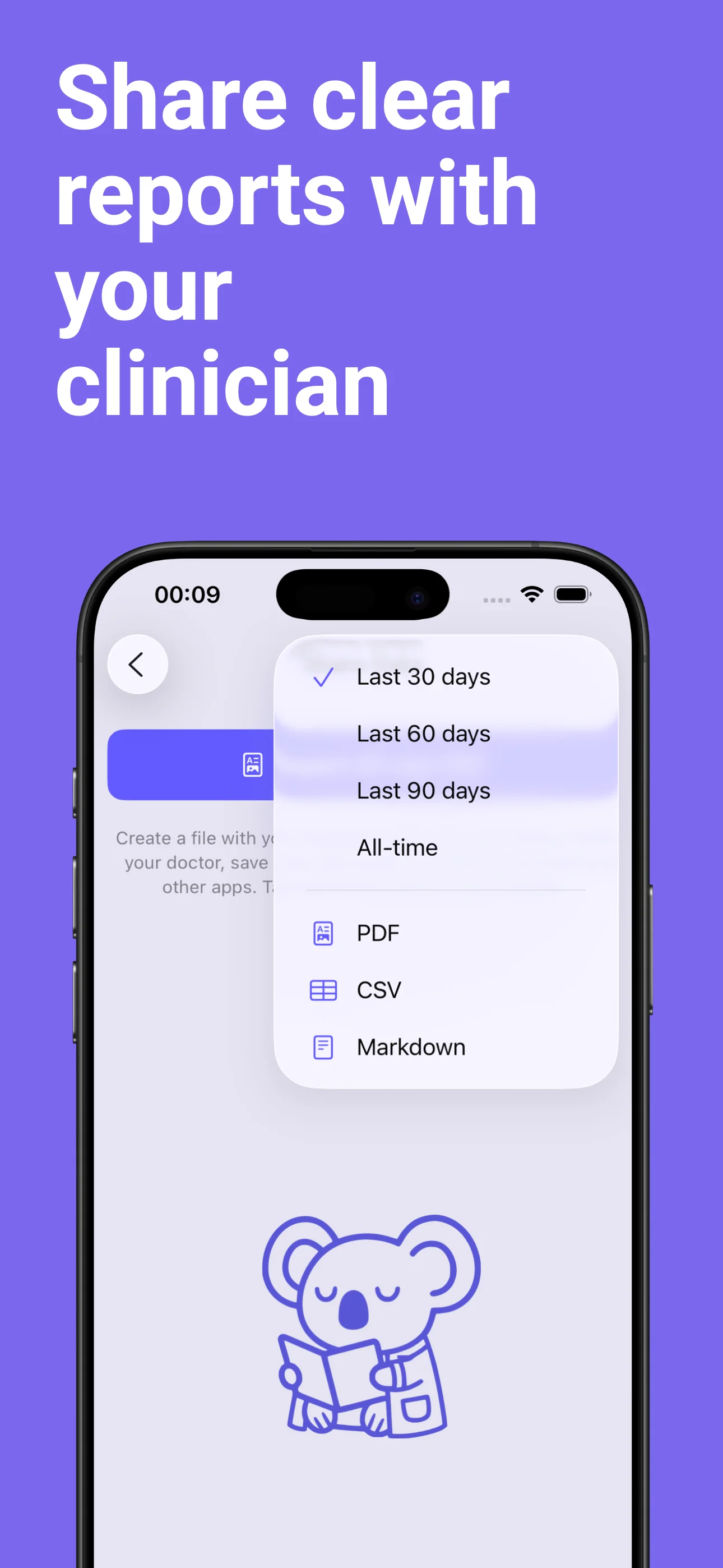 Export options for headache reports in HeadYogi